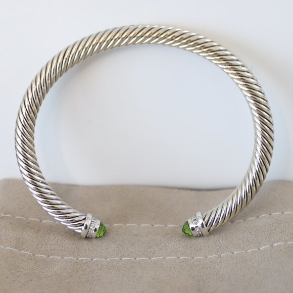 David Yurman Sterling Silver 5mm Cable Bracelet Peridot & Diamonds size Small - Picture 2 of 6